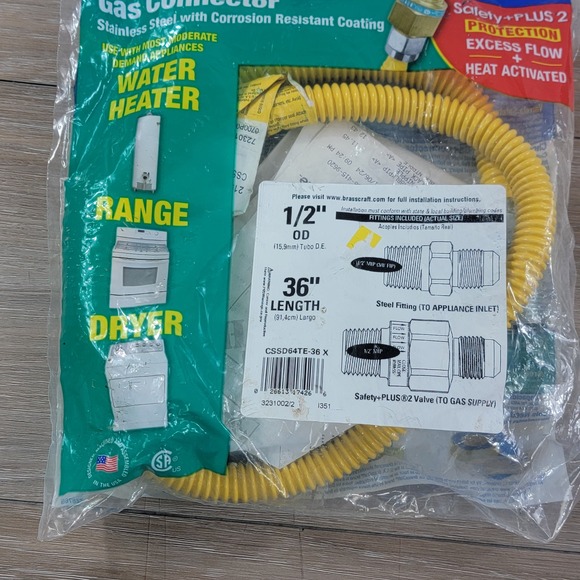 BrassCraft Gas Connector Stainless Steel 1/2 inch OD 36 in Length CSSD64TE-36 X - Picture 2 of 3